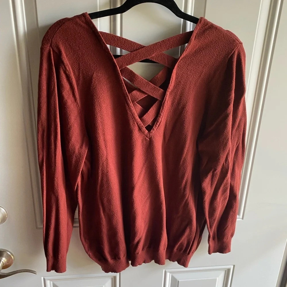 Love Ellie Mia Back Detail Knit Pullover Sweater Burgundy Orange Size XXL - Picture 7 of 7